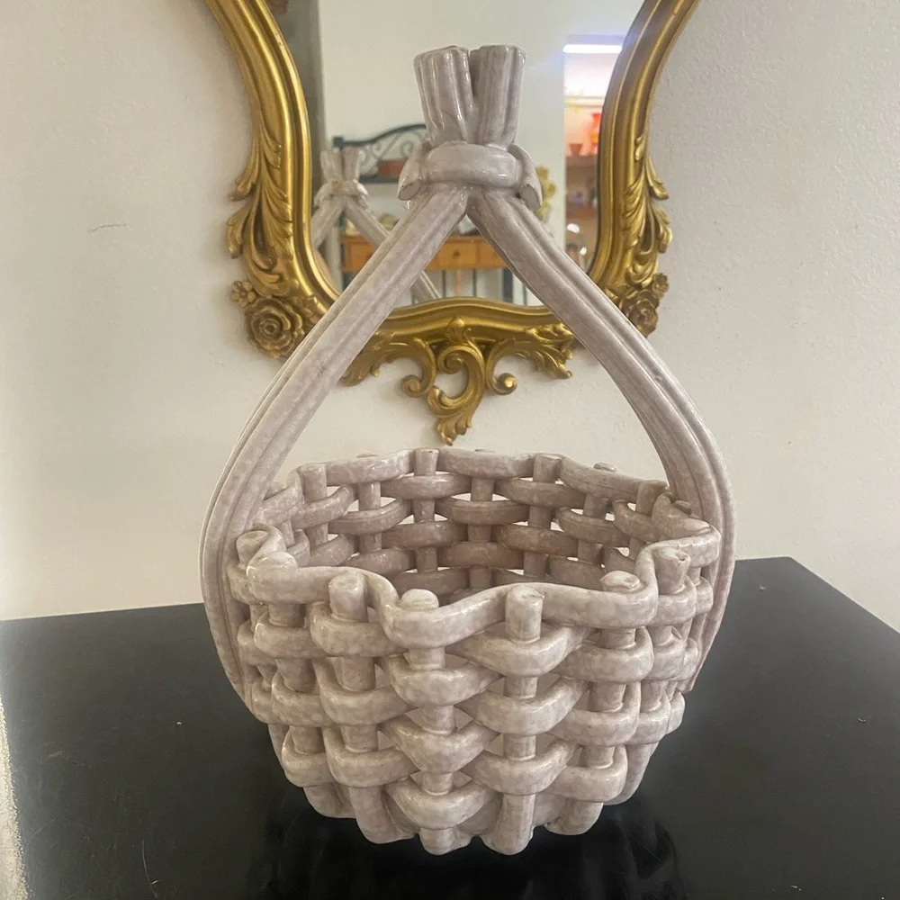 RARE FIND - Vintage Italian Porcelain Woven Basket with Braided Twisted Handle